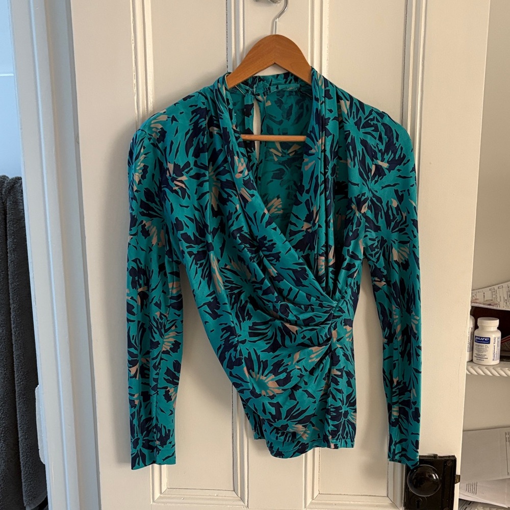 Turquoise Silk draped Women's Top